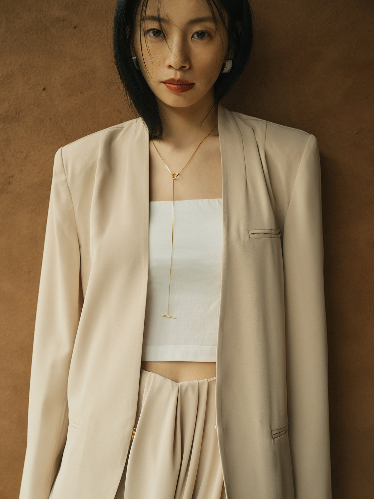 ライトダブルサテンノーカラージャケット