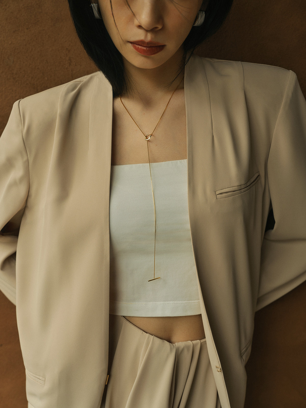 ライトダブルサテンノーカラージャケット