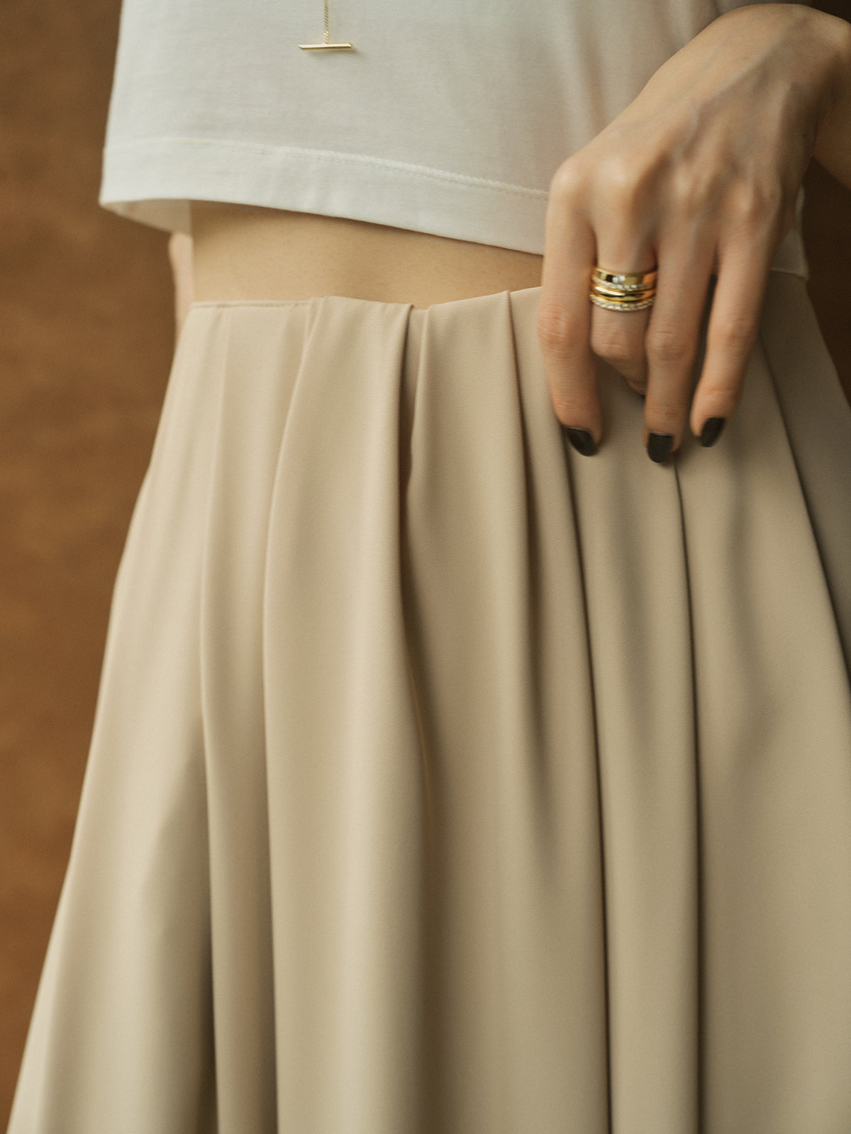 ライトダブルサテンハイウエストパンツ