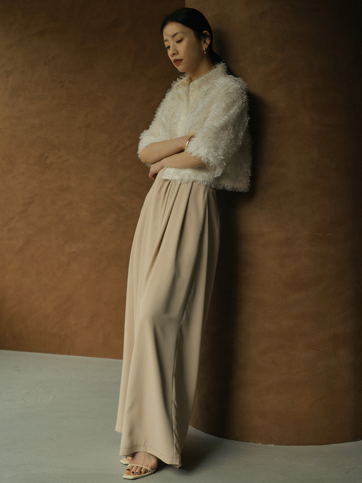 ライトダブルサテンハイウエストパンツ