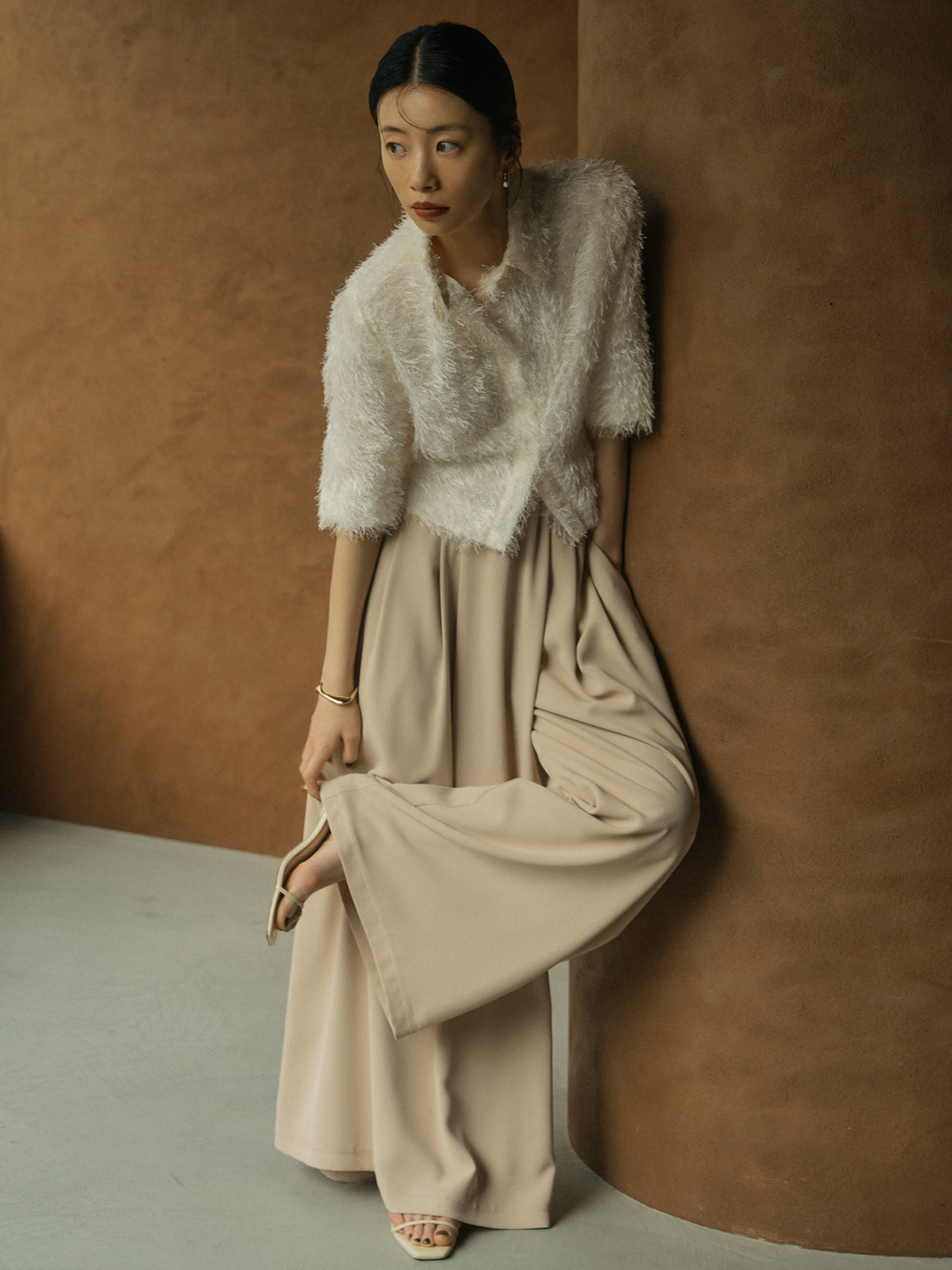 ライトダブルサテンハイウエストパンツ