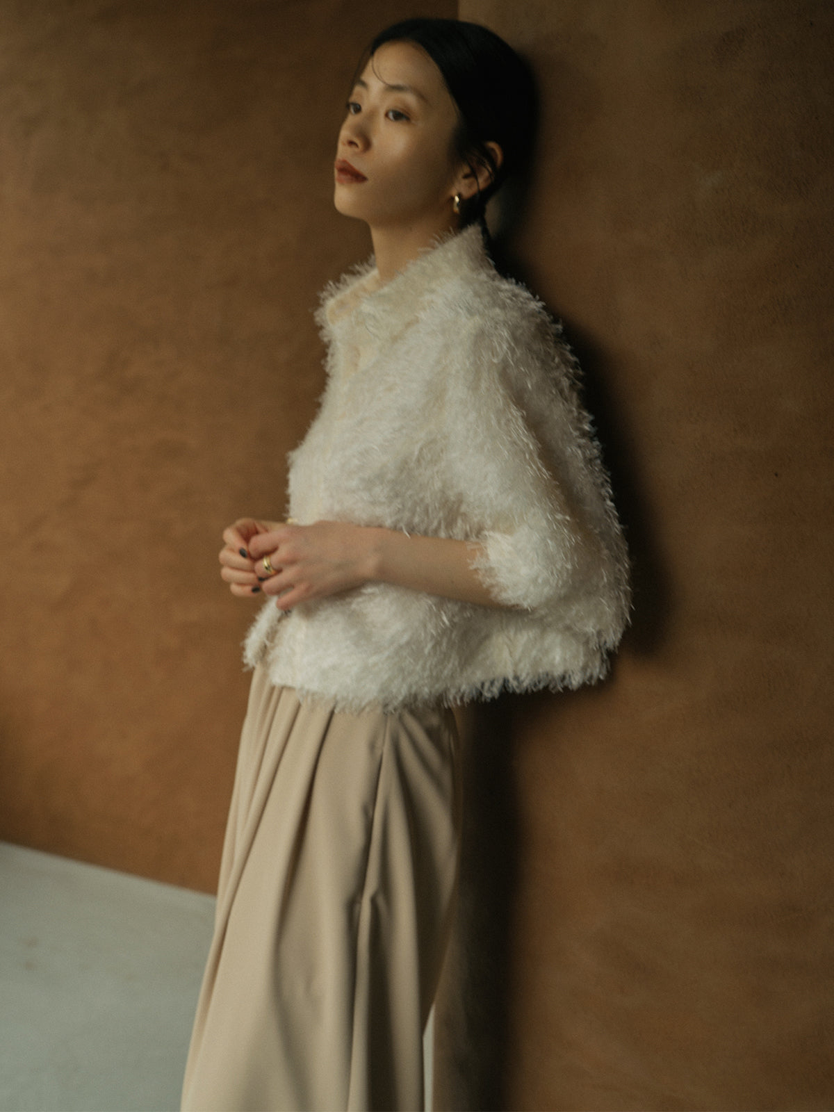 ライトダブルサテンハイウエストパンツ