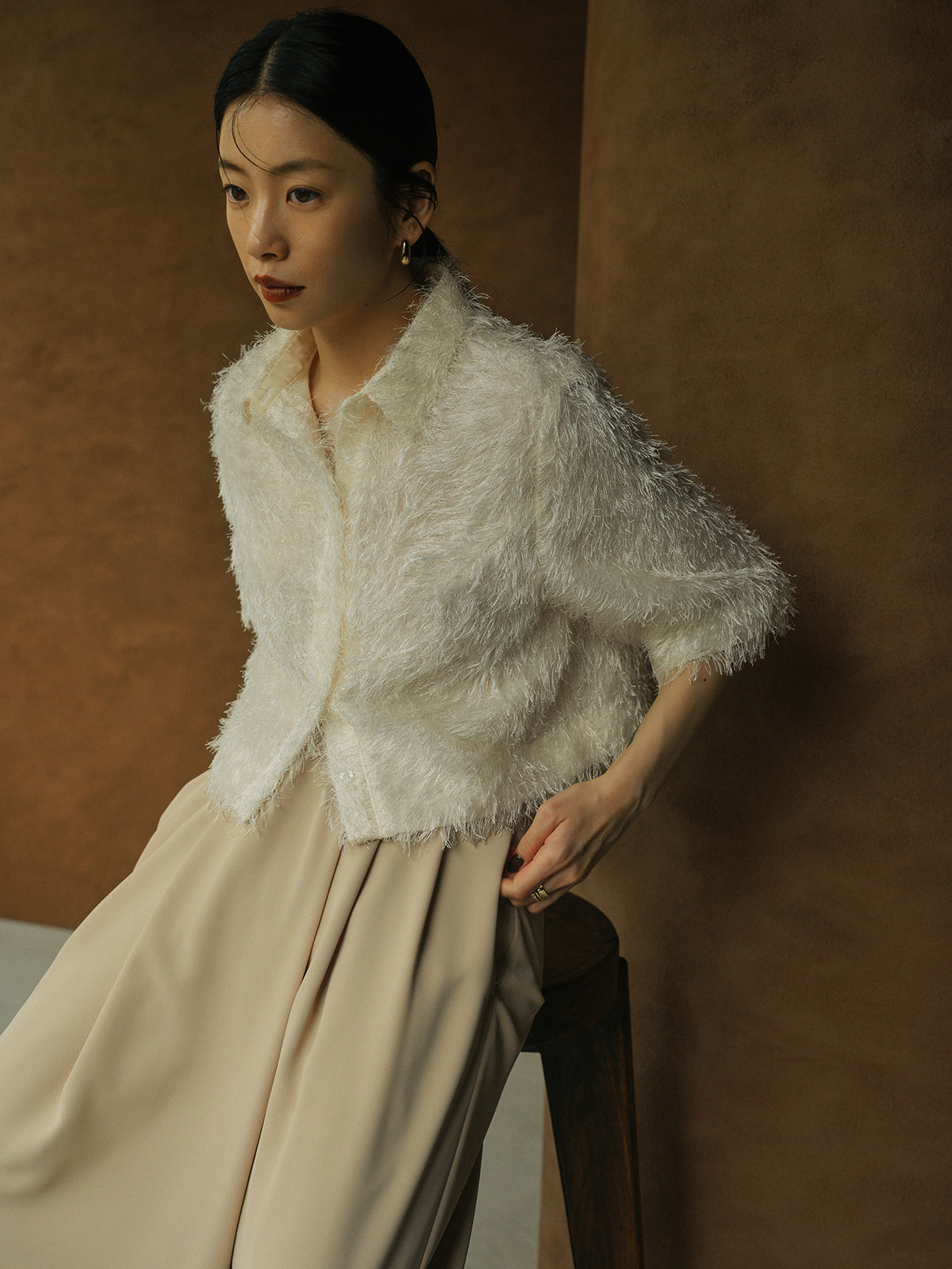 ライトダブルサテンハイウエストパンツ