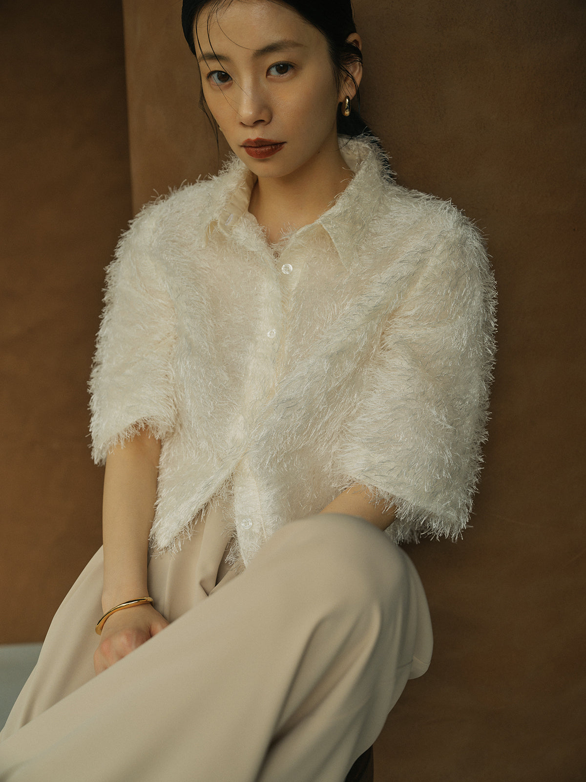 ライトダブルサテンハイウエストパンツ