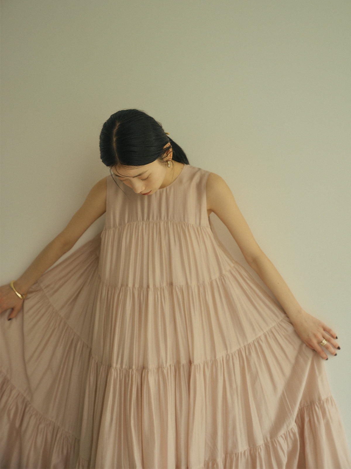 テンセルリッチオーガンティアードワンピース