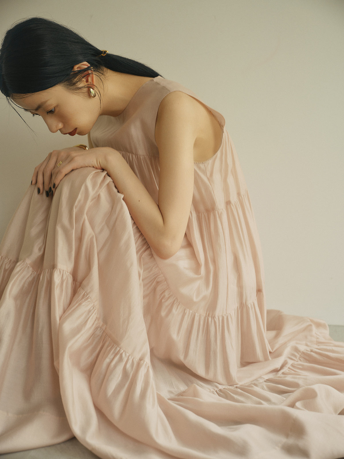 テンセルリッチオーガンティアードワンピース