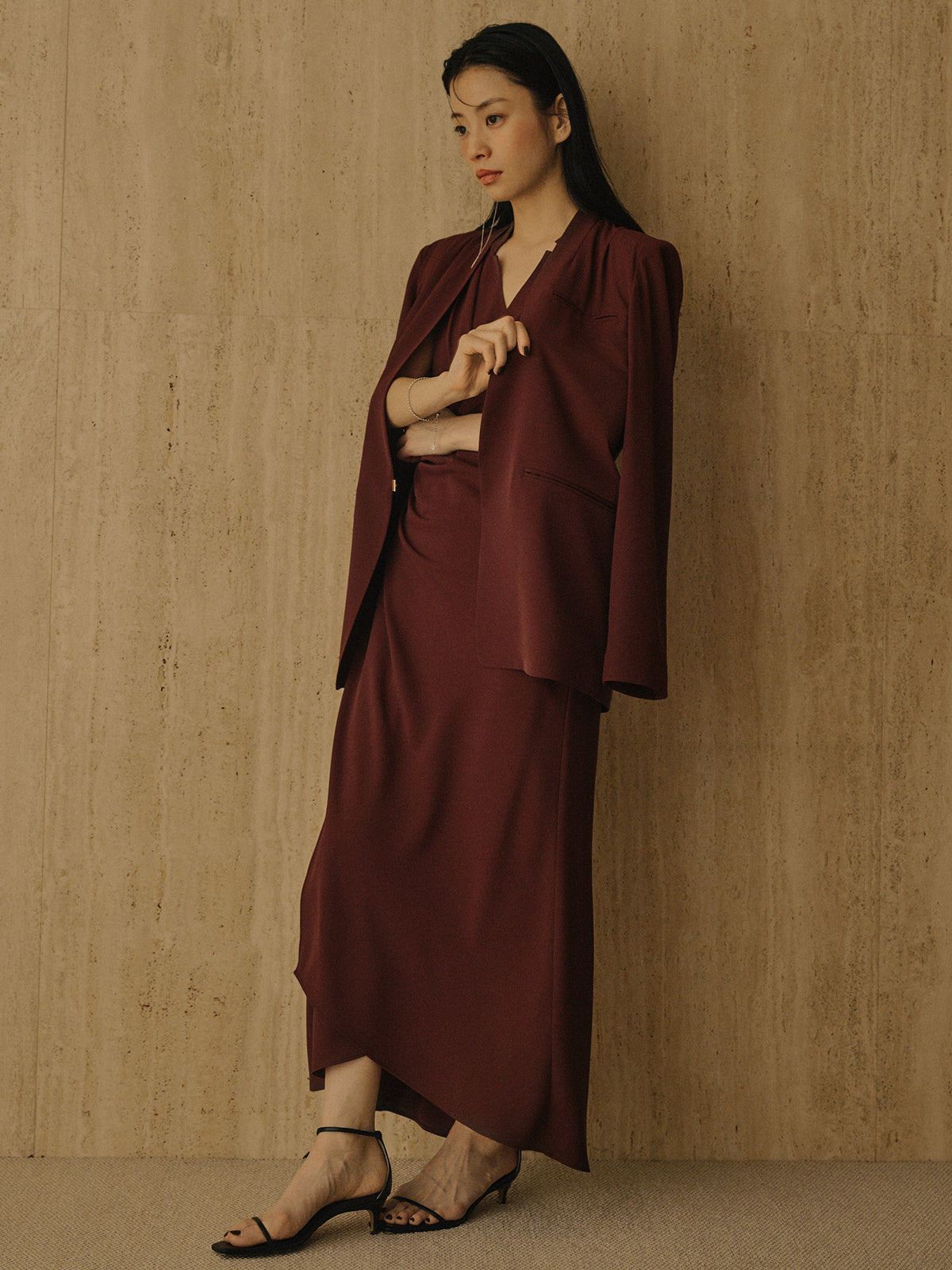 ライトダブルサテンノーカラージャケット