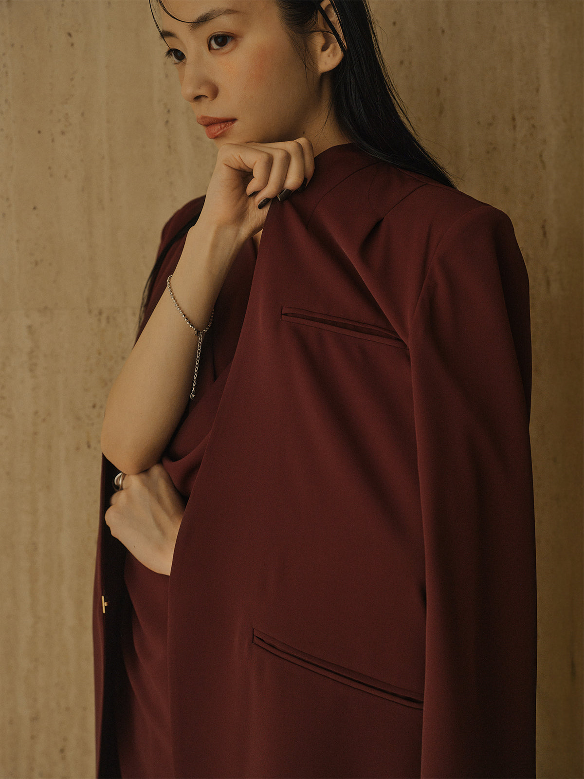 ライトダブルサテンノーカラージャケット