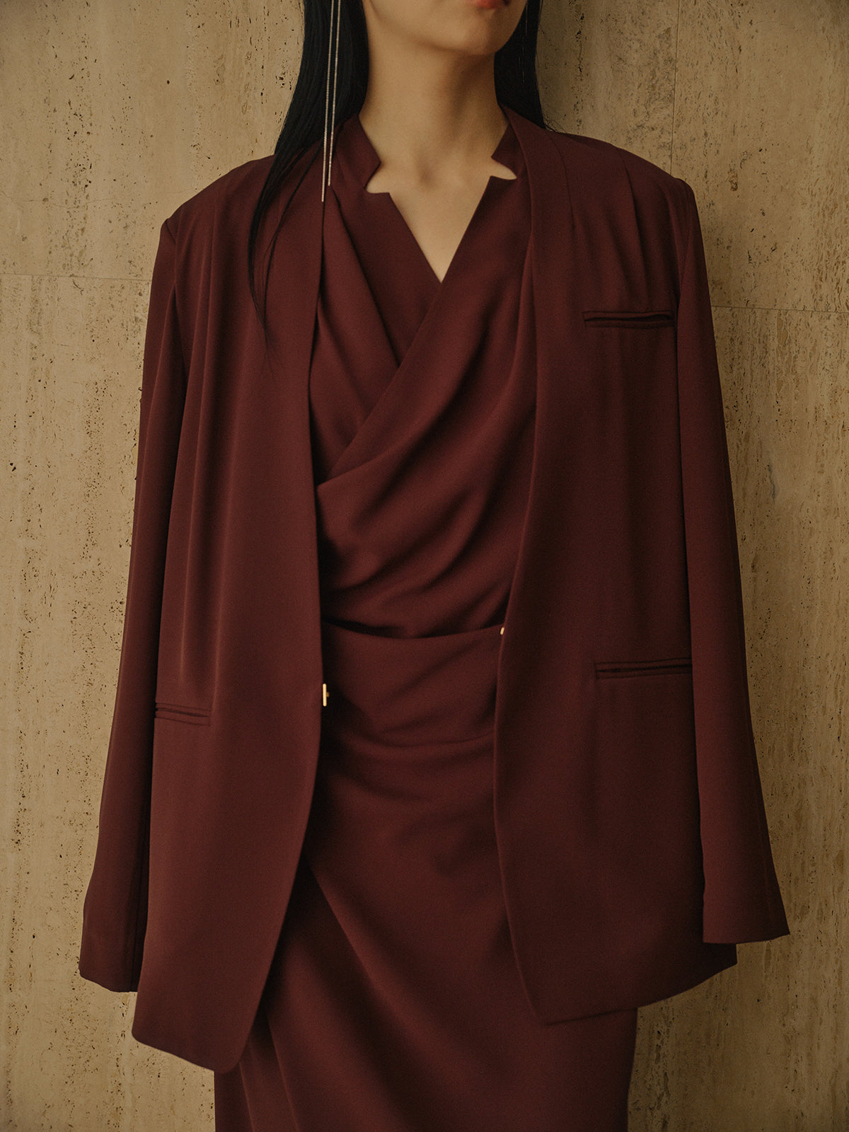 ライトダブルサテンノーカラージャケット