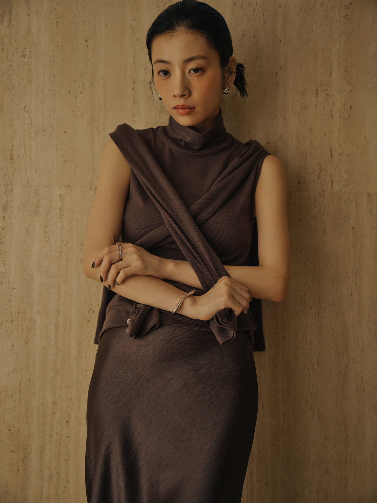 テンセルウールノースリーブカットトップス