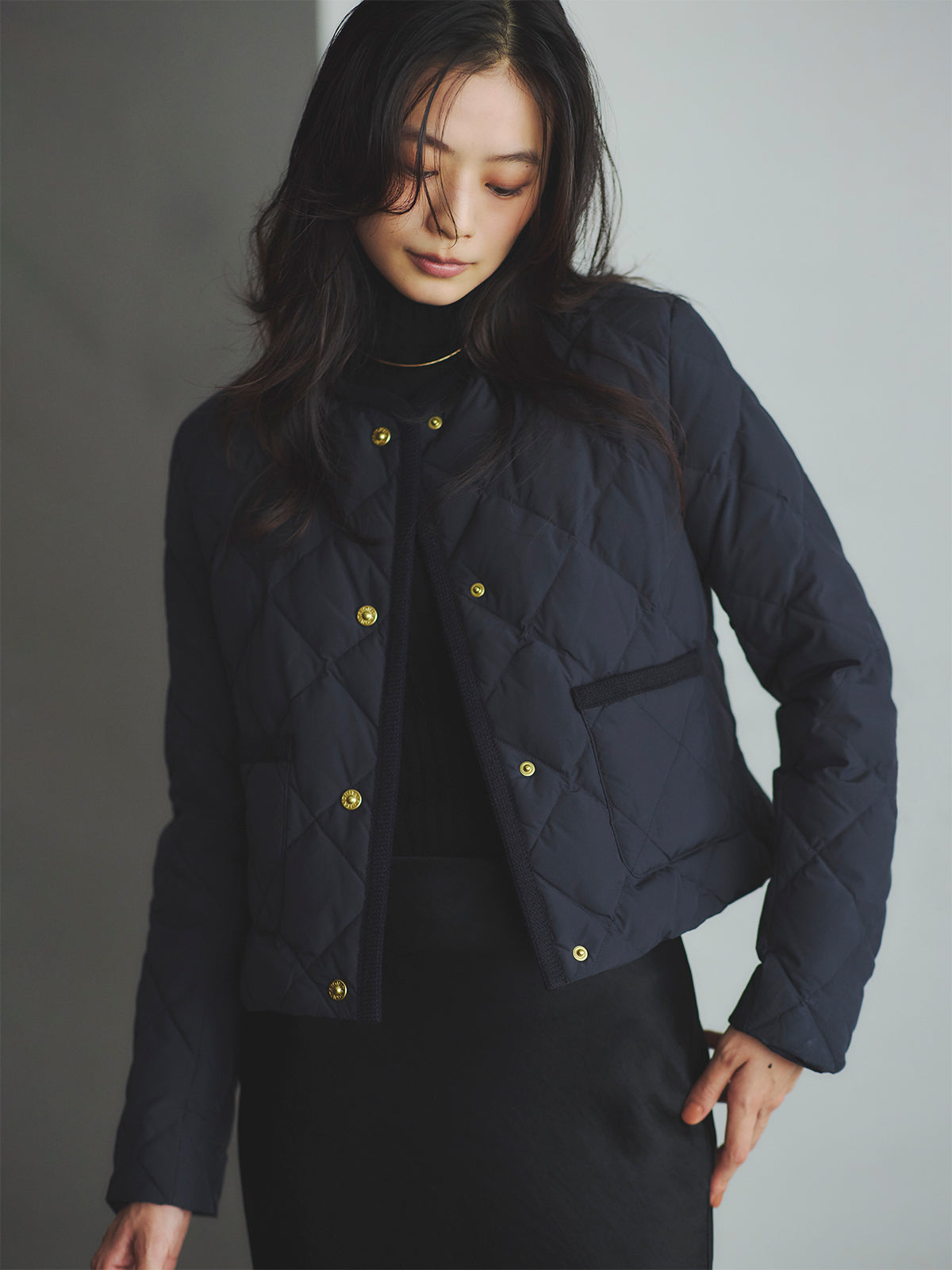 TAION×anuans ノーカラーキルティングショートダウン TAION×anuans】ノーカラーキルティングショートダウン