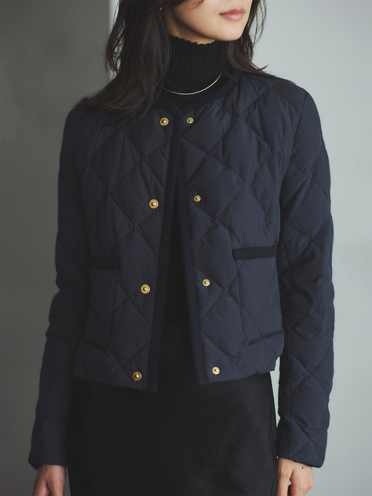 【TAION×anuans】ノーカラーキルティングショートダウン