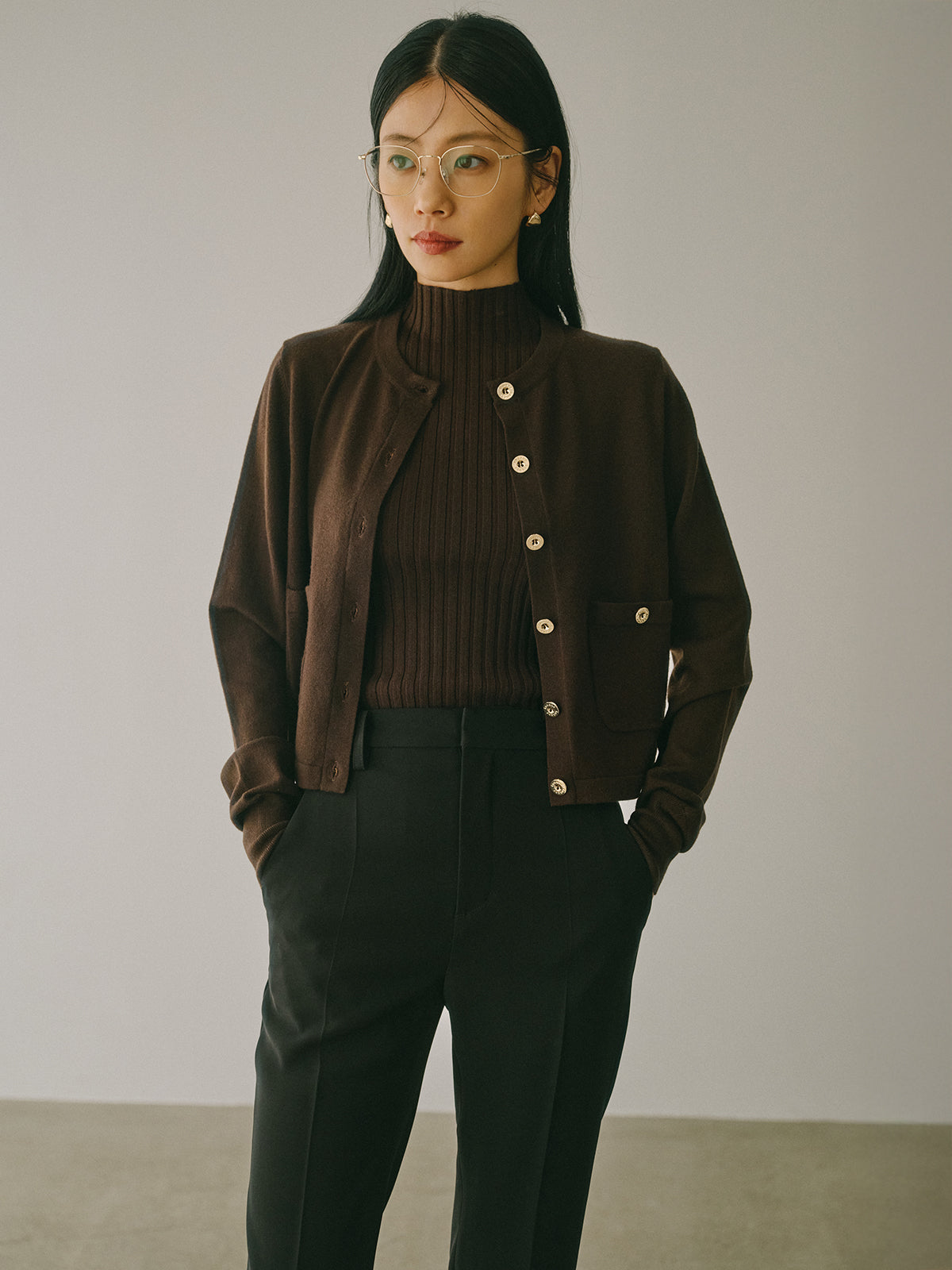 ノースリーブウールリブニットトップス