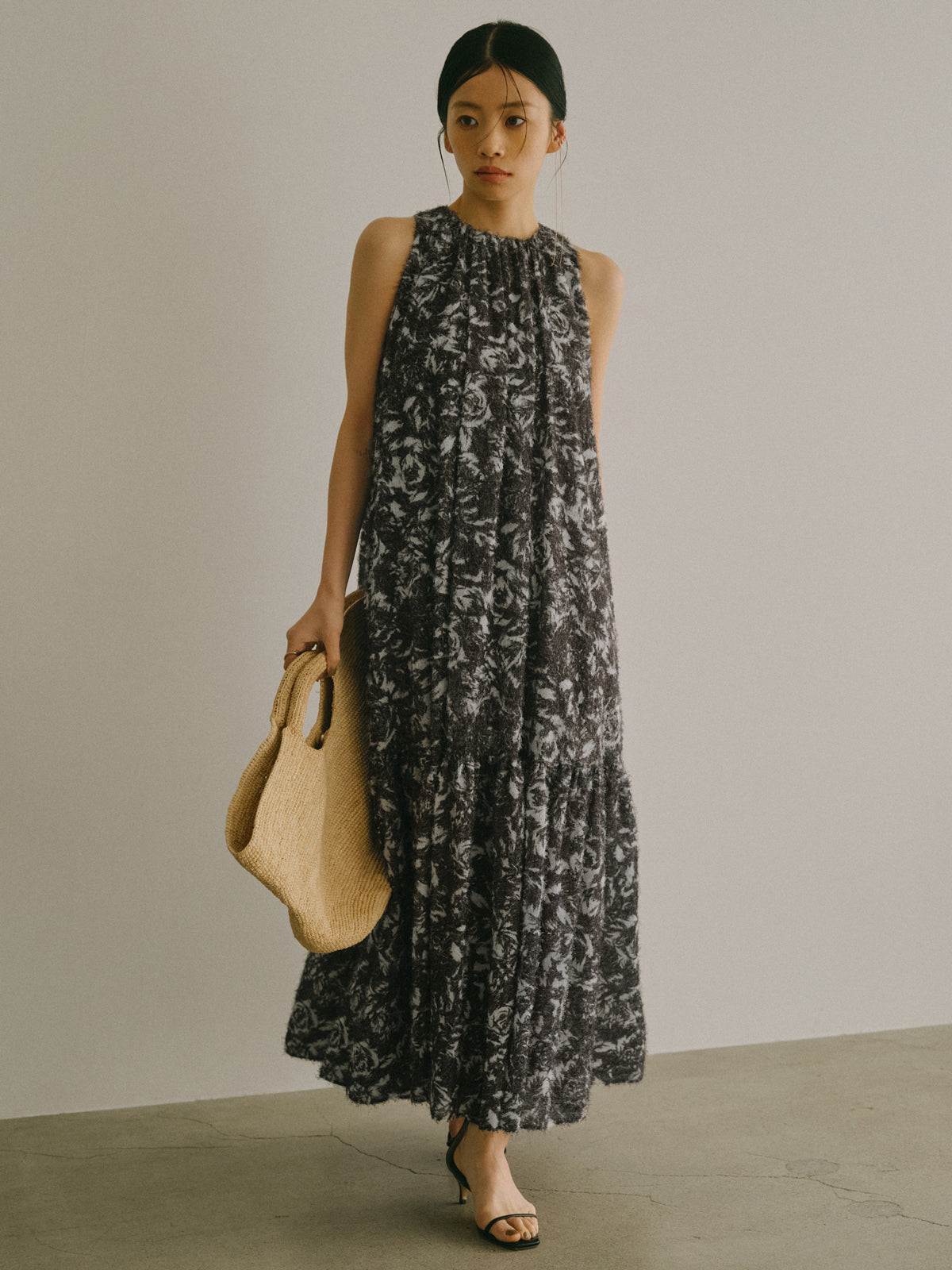 カットジャカードニュアンスプリントワンピース