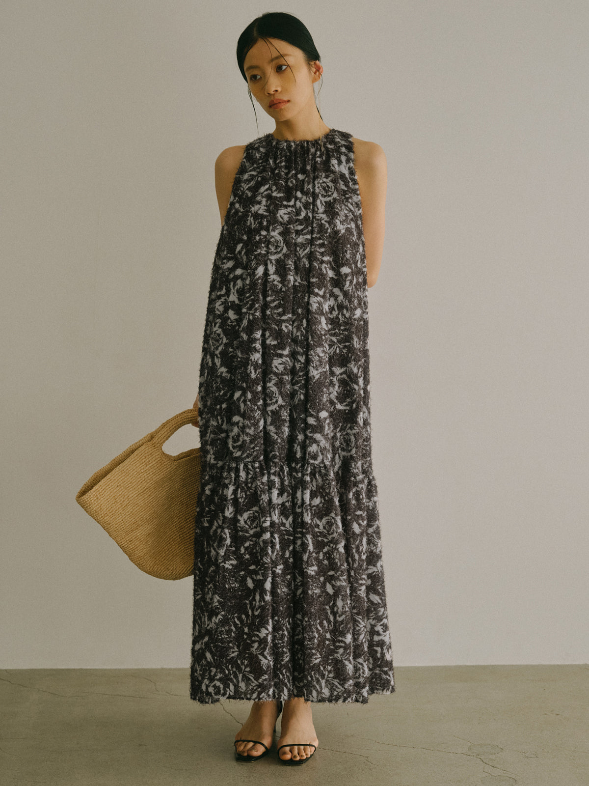 カットジャカードニュアンスプリントワンピース