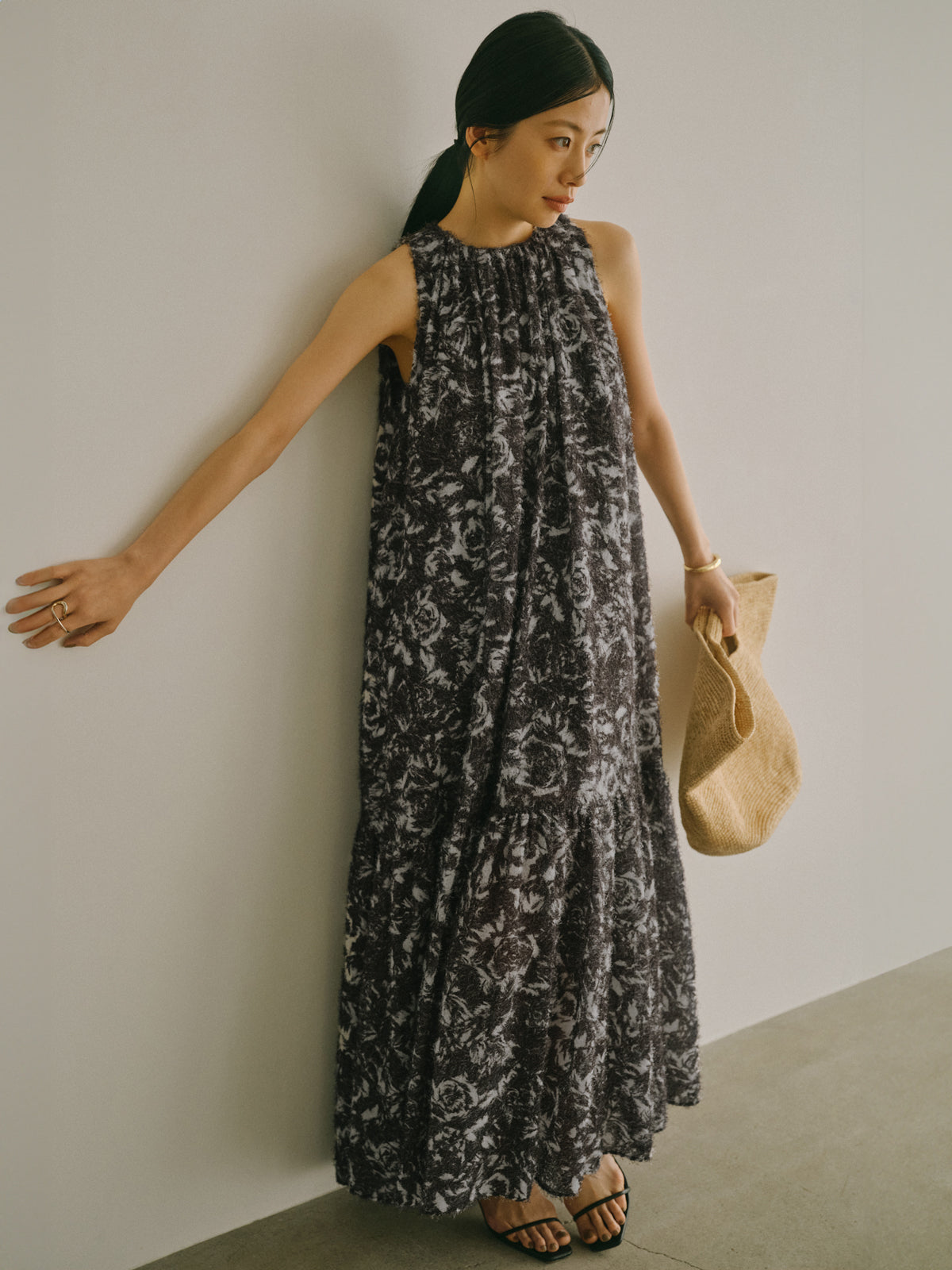 カットジャカードニュアンスプリントワンピース