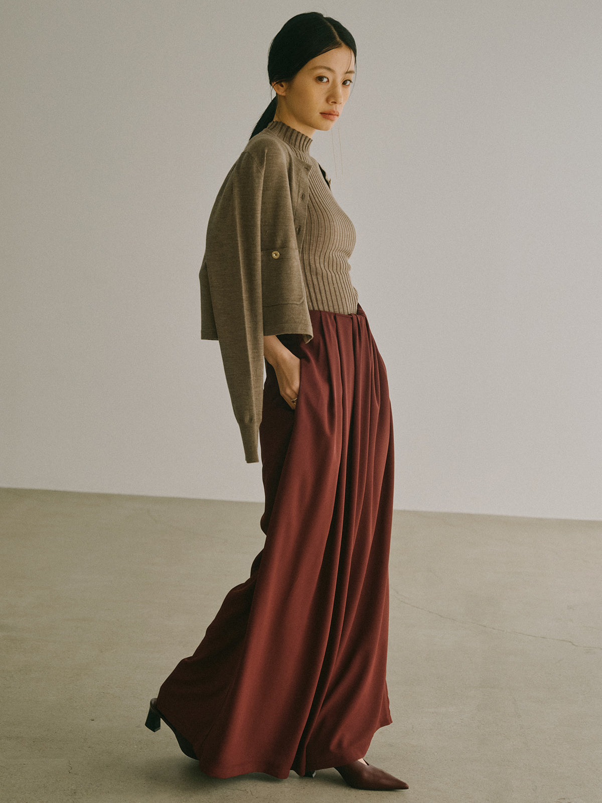 ノースリーブウールリブニットトップス