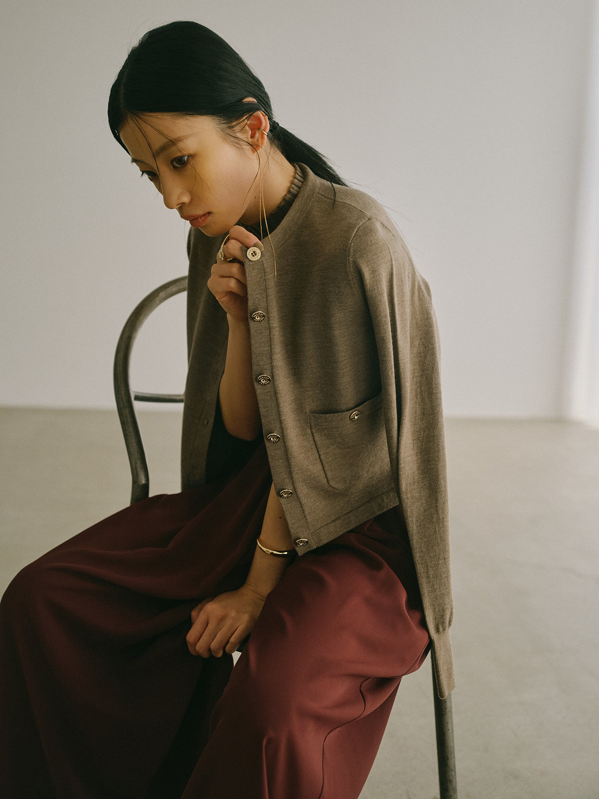 ノースリーブウールリブニットトップス