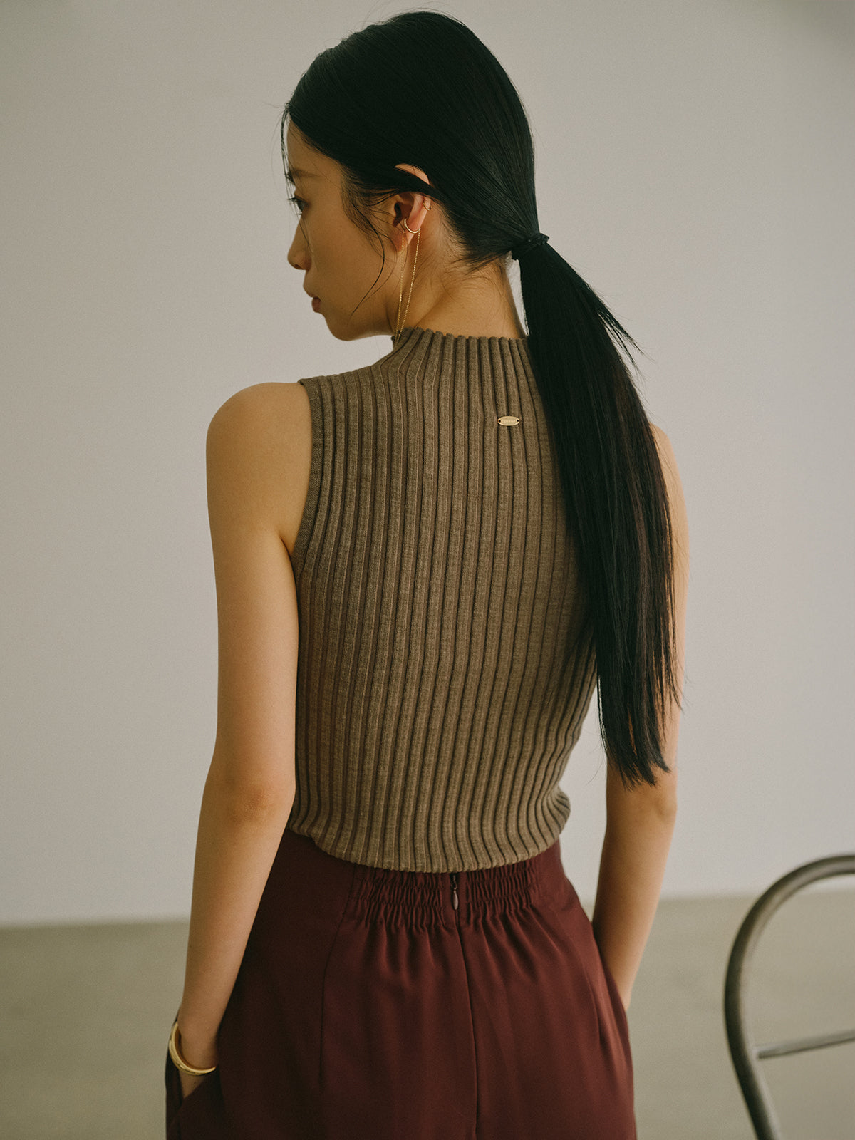 Sleeveless Wool Rib Knit Top