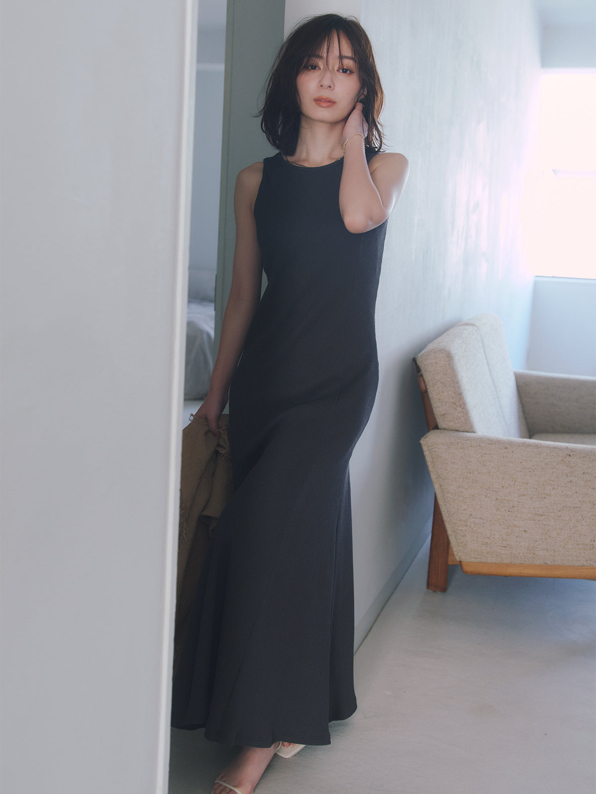 【OUR WACOAL×anuans】컵 인 머메이드 리브 컷 원피스