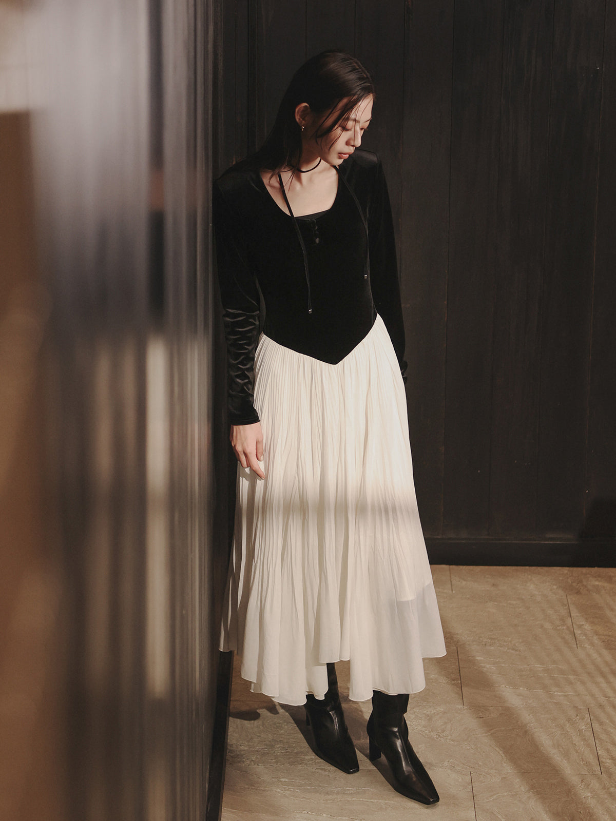 ベロアシフォンドッキングワンピース