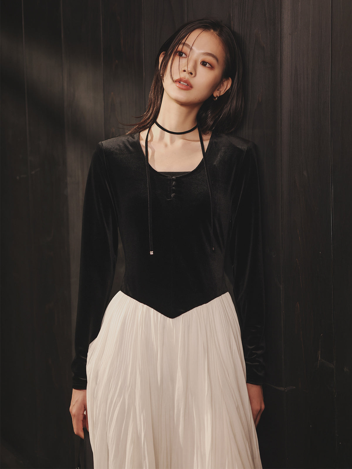 ベロアシフォンドッキングワンピース