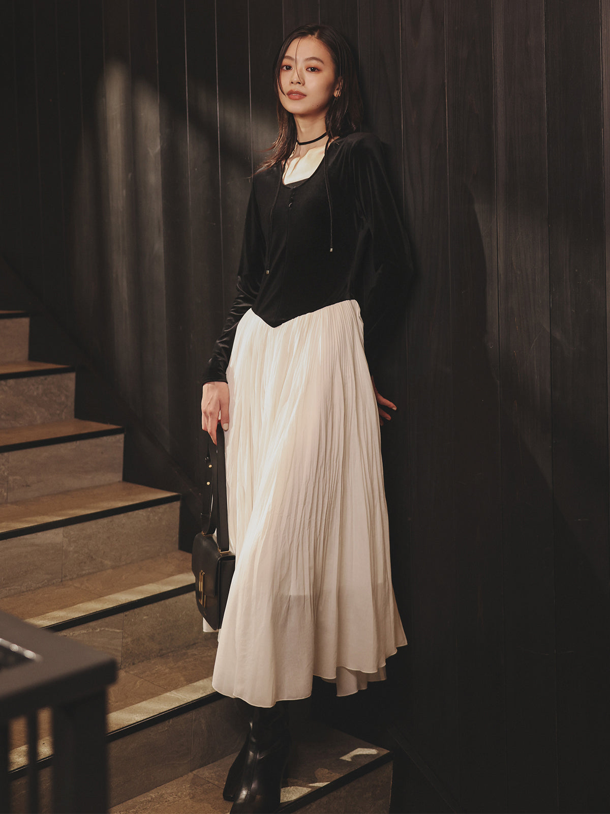 ベロアシフォンドッキングワンピース