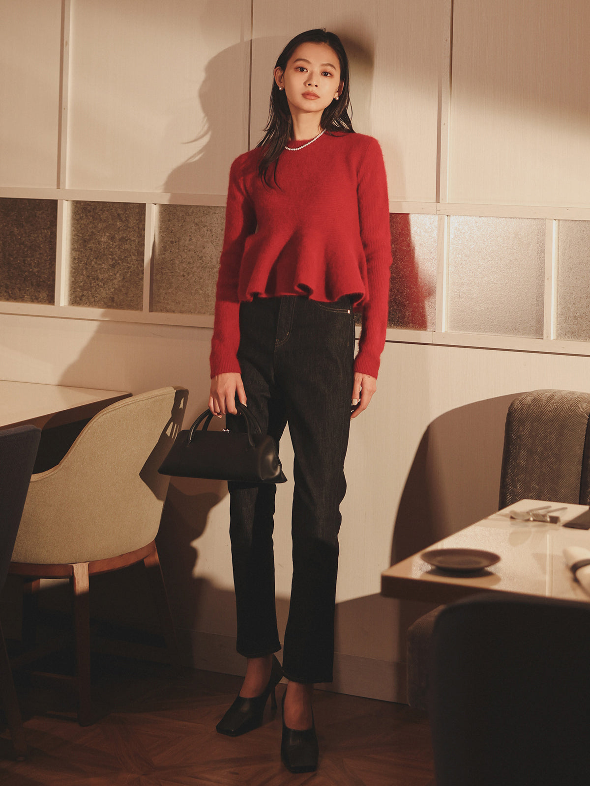 ペプラムショートニットトップス