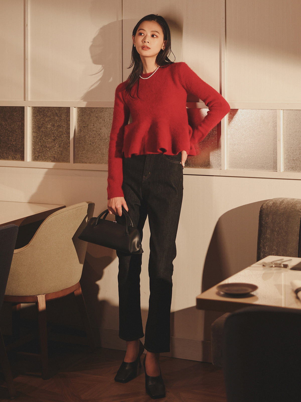 ペプラムショートニットトップス