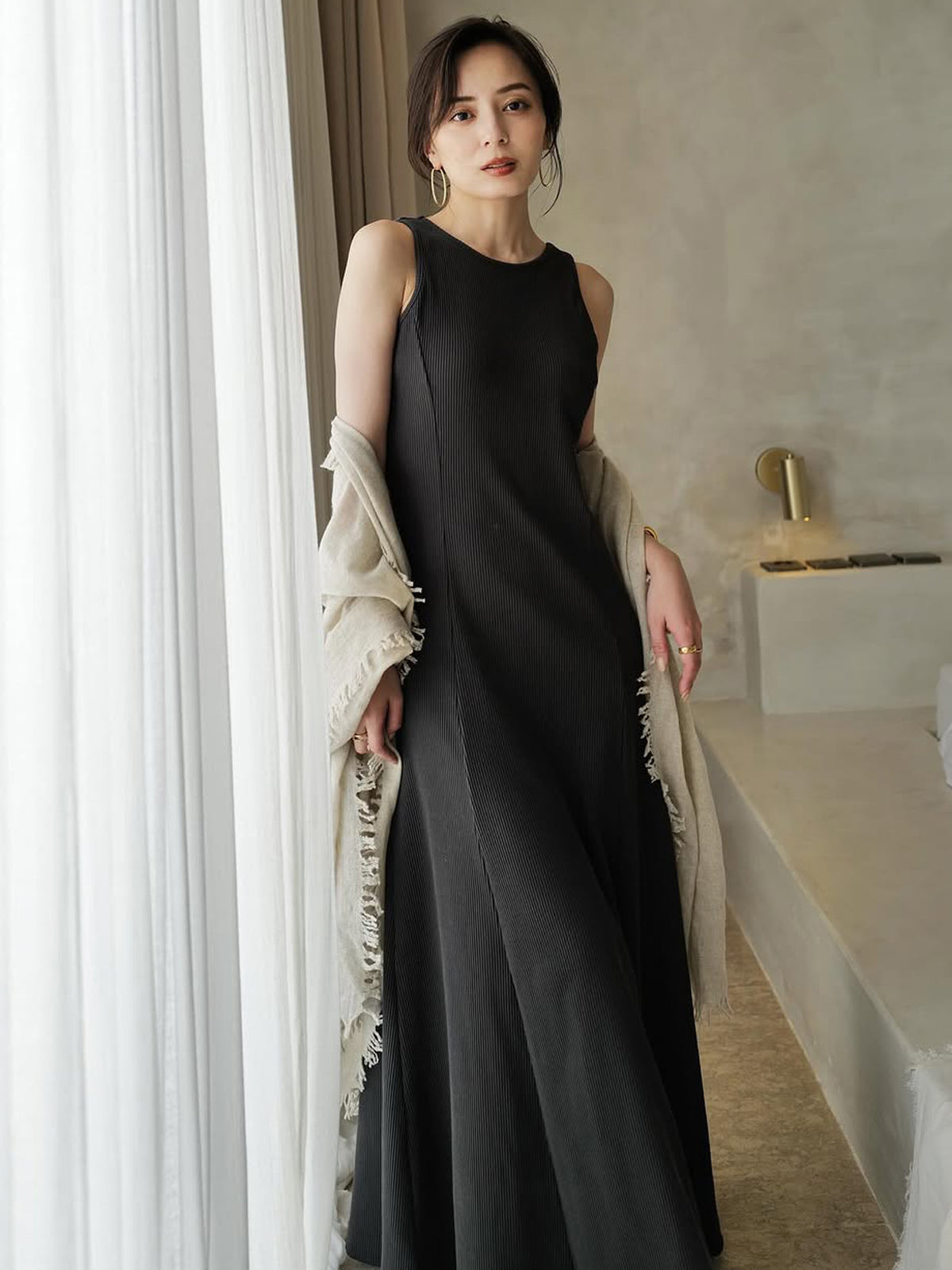 【OUR WACOAL×anuans】컵 인 머메이드 리브 컷 원피스