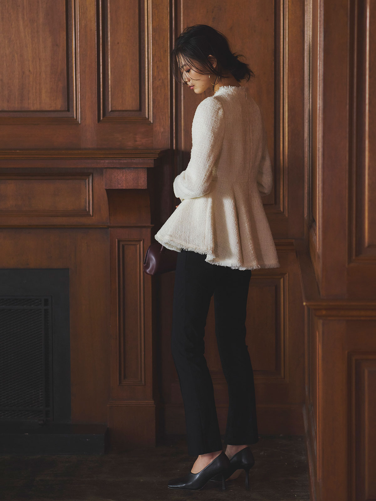 ツイードペプラムブラウス