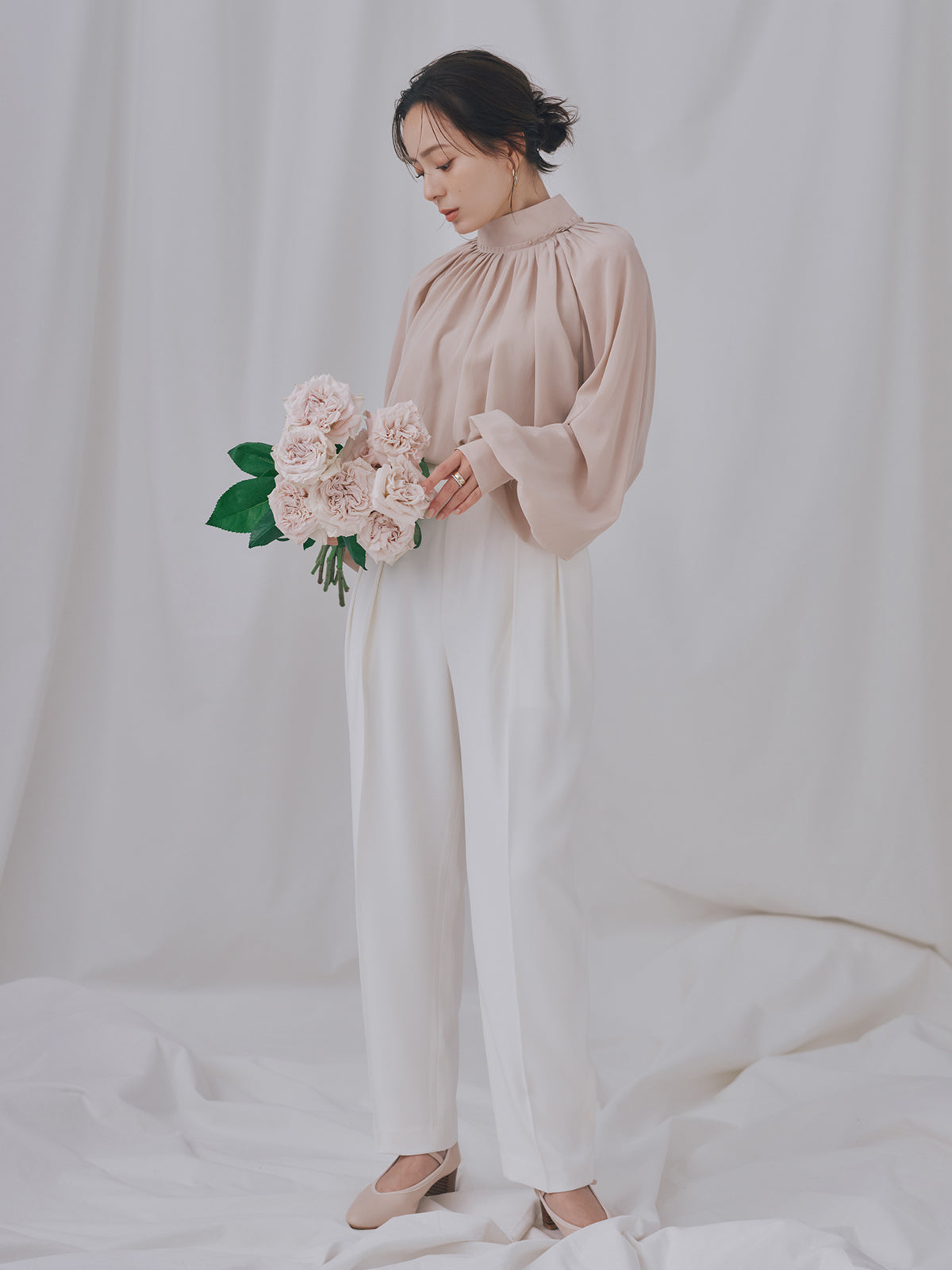 キュプラコットンボリュームブラウス