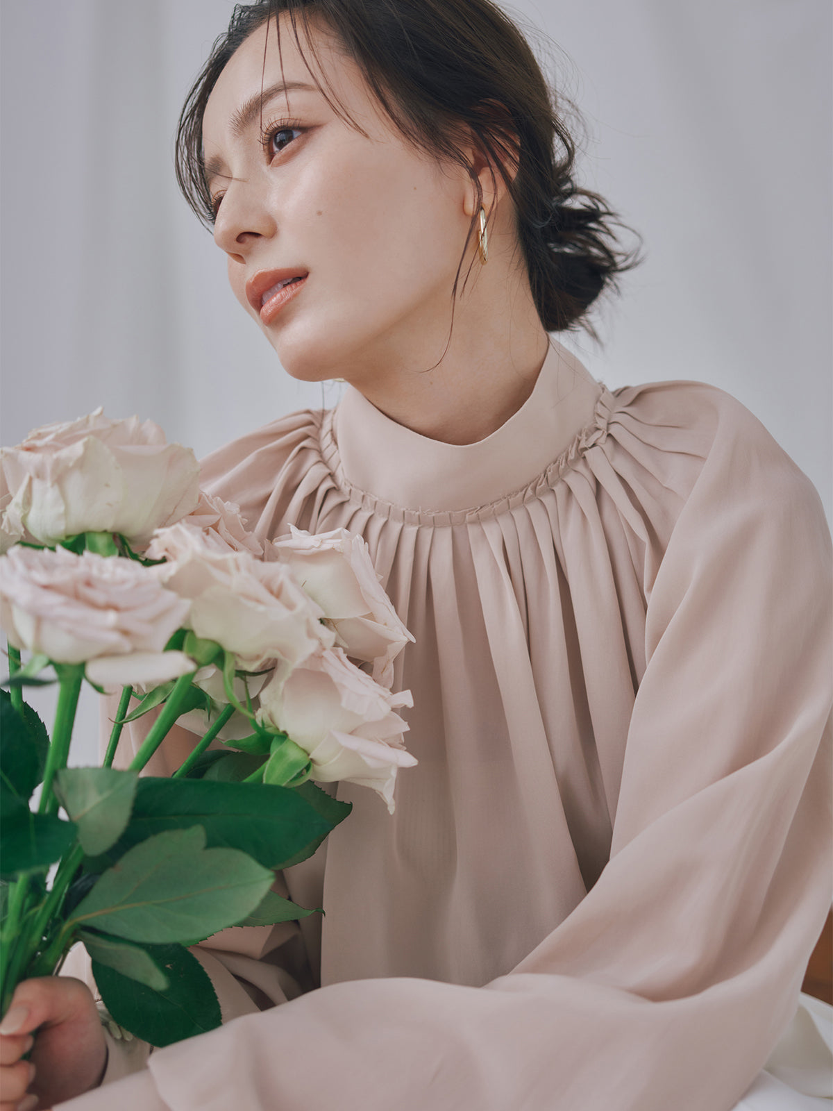 キュプラコットンボリュームブラウス