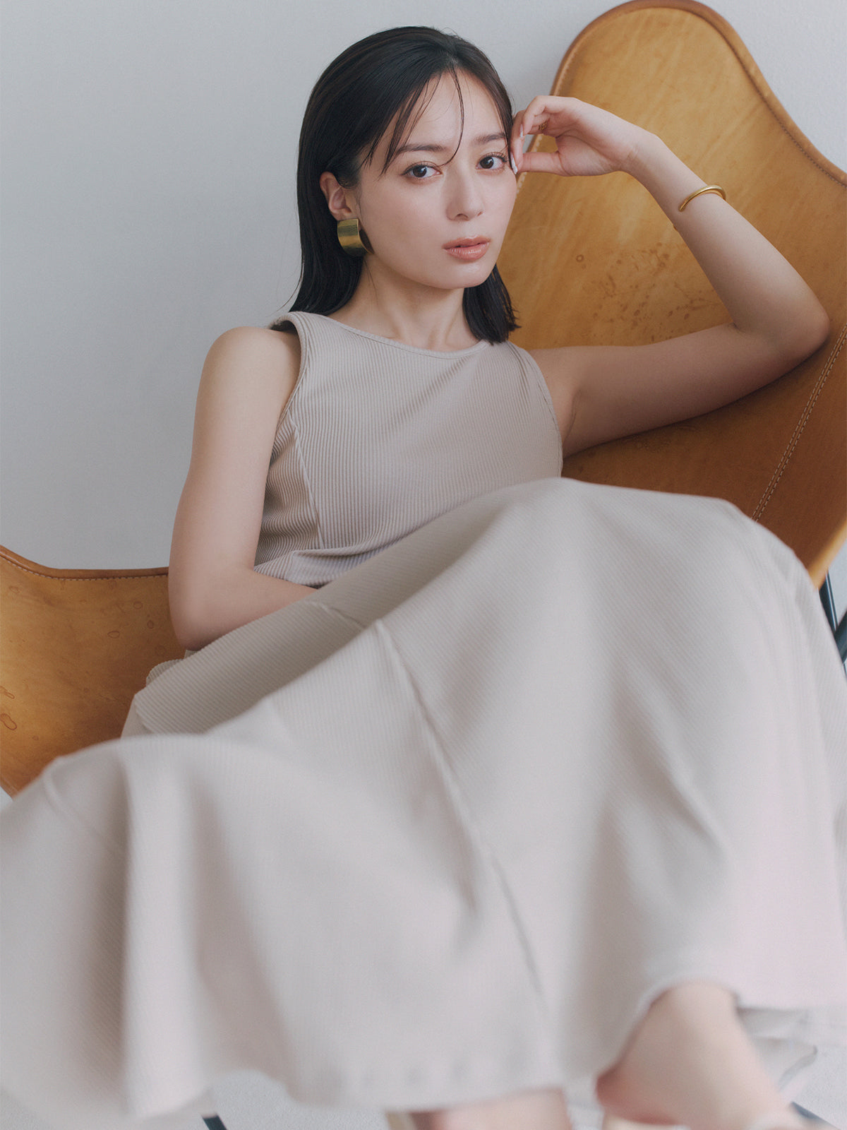 【OUR WACOAL×anuans】컵 인 머메이드 리브 컷 원피스