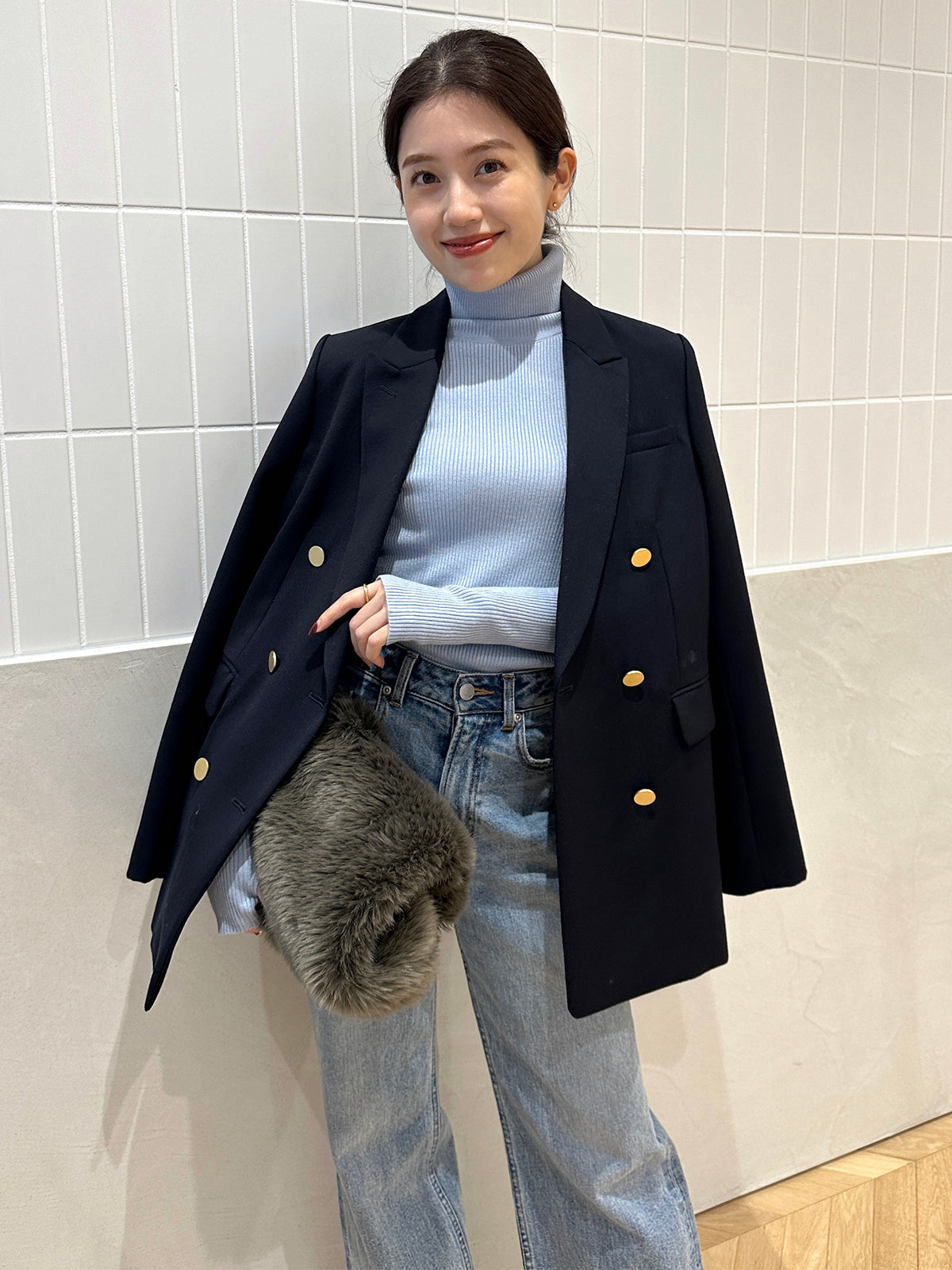 カシミヤブレンドフィットリブニットプルオーバー