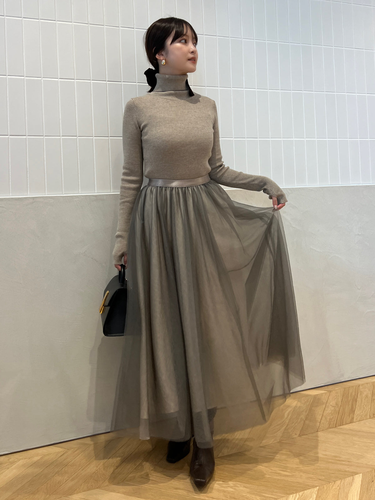 カシミヤブレンドフィットリブニットプルオーバー