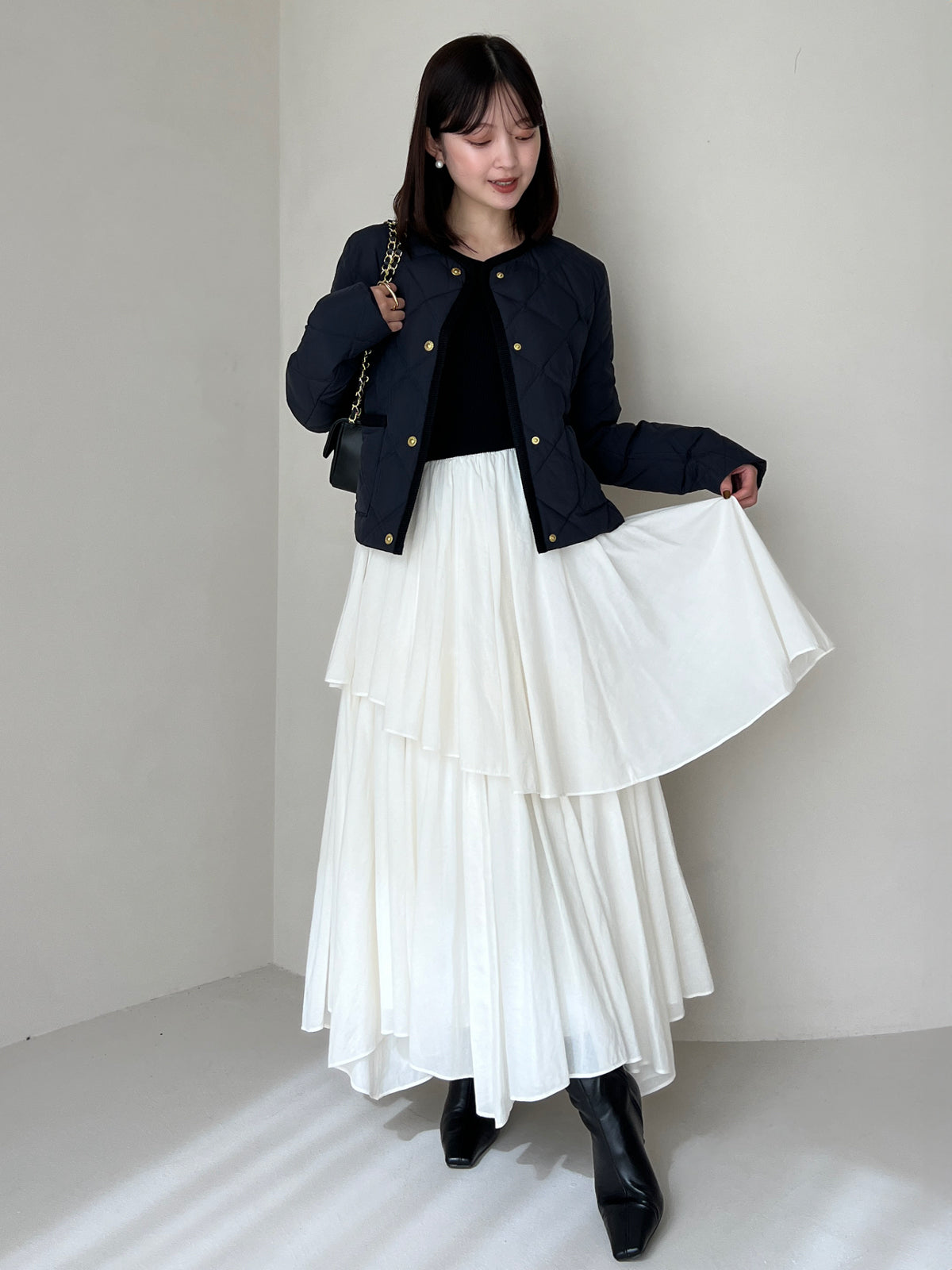 【TAION】ノーカラーキルティングショートダウン