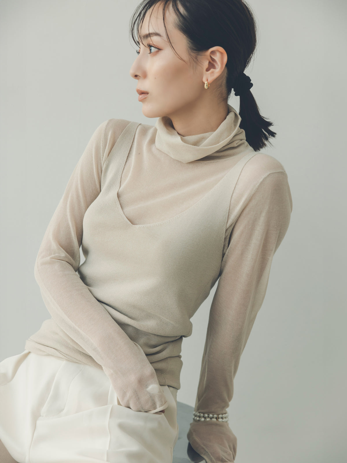 アニュアンス anuans 25SS シアータートルレイヤードニットトップス カットソー 長袖 F ブラック /DF ■OS レディース シアータートルレイヤードニットトップス