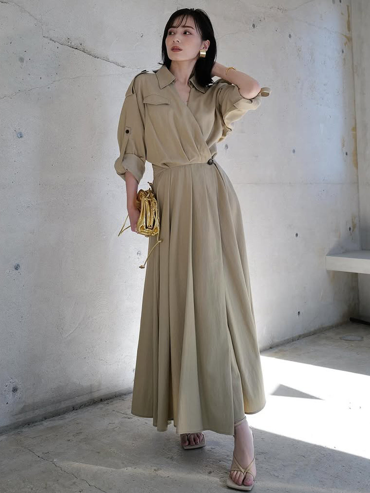 beige one piece dress Trench Detail One-Piece The Bright Day Beige Size:XXSP Party Goes On Dress ss24_druzhba