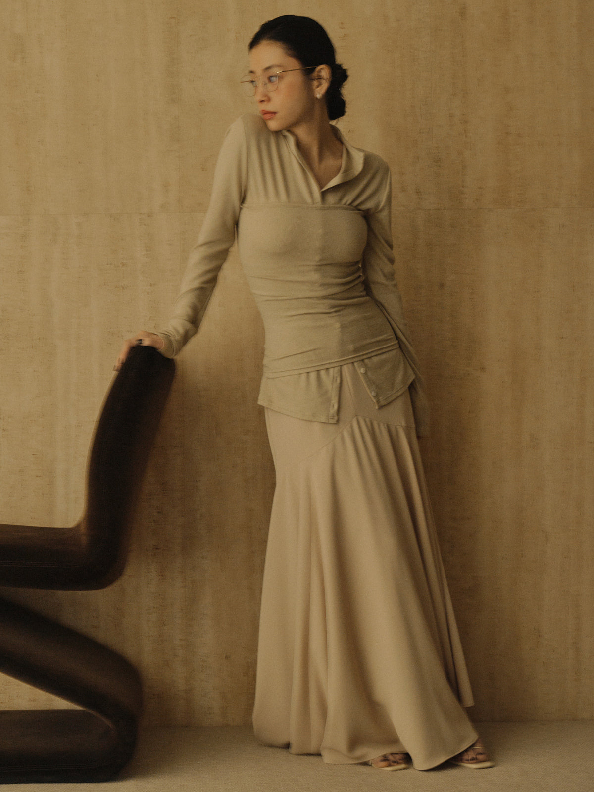 Light Double Satin Volume Narrow Skirt