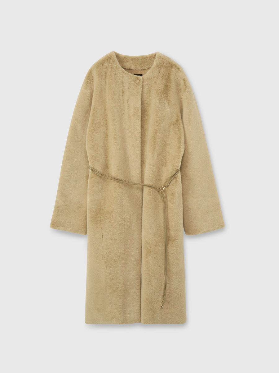 ECOPELノーカラーファーコート