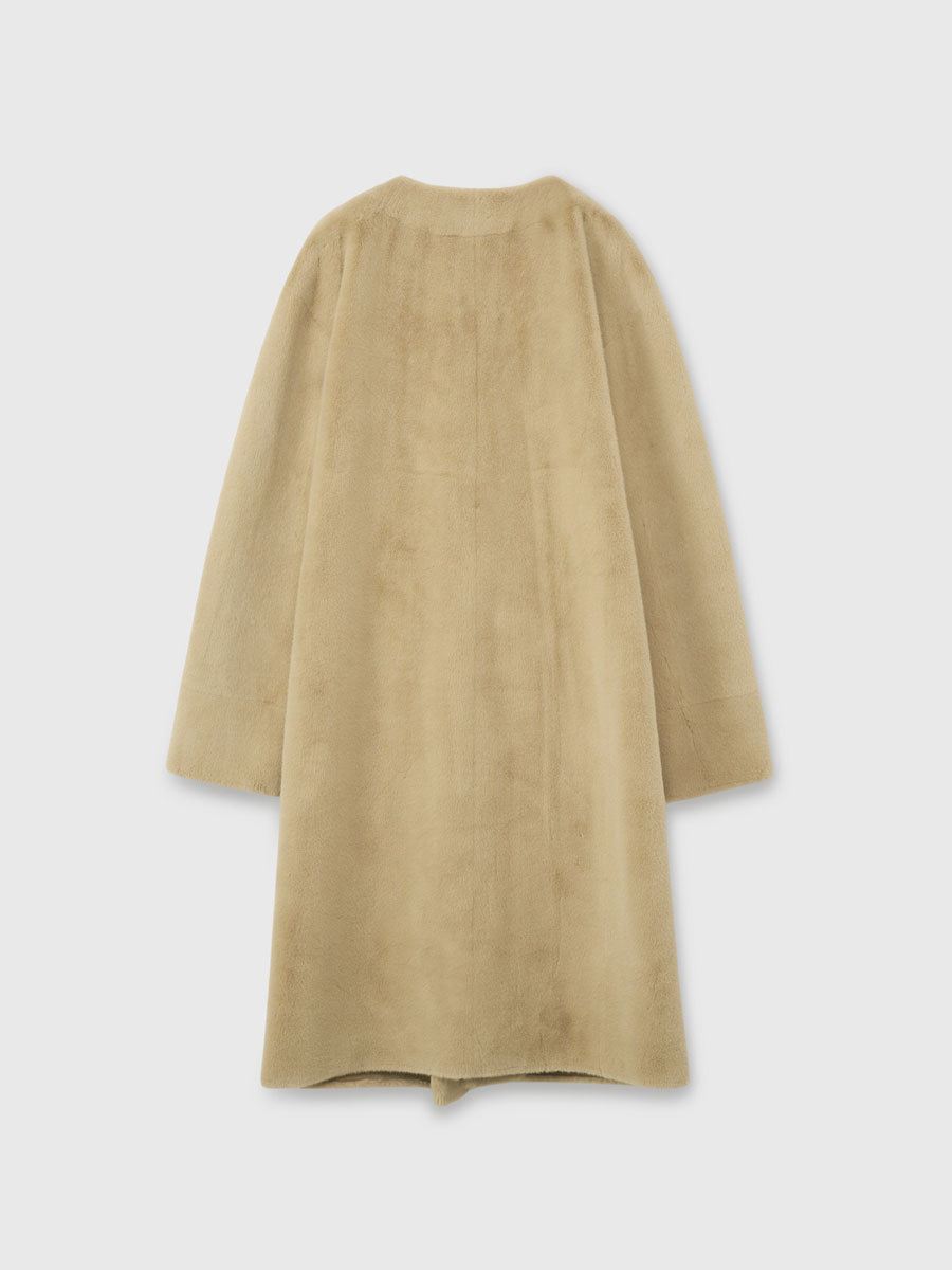 ECOPELノーカラーファーコート