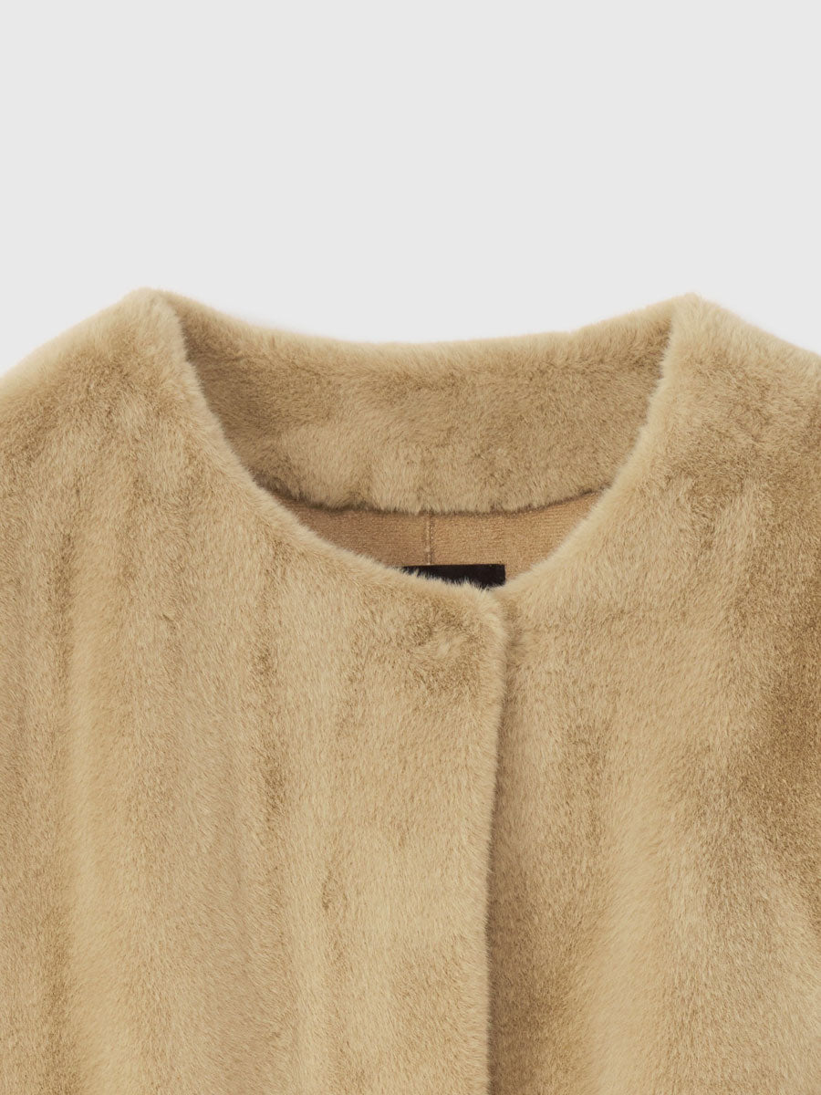 ECOPELノーカラーファーコート