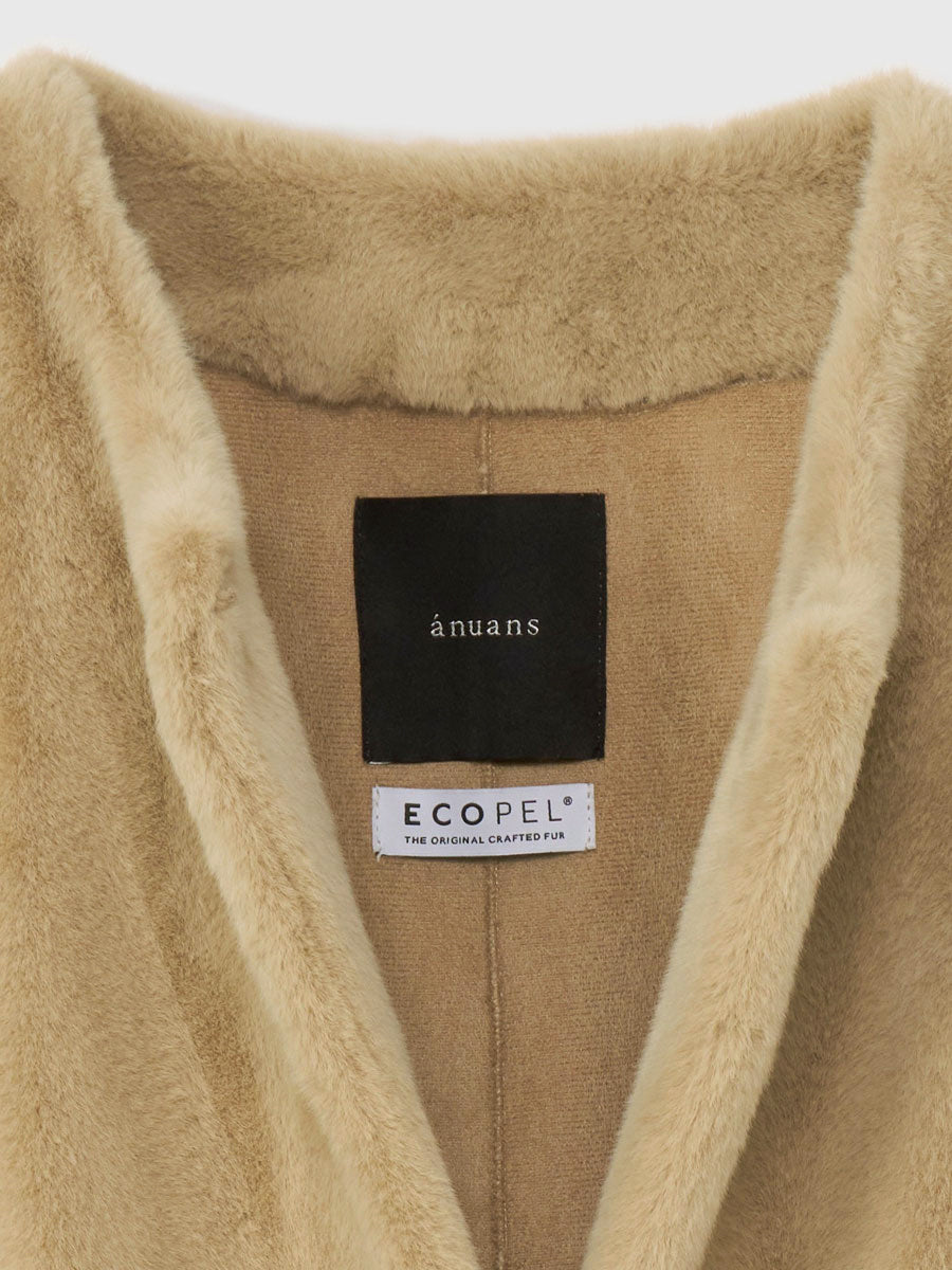 ECOPELノーカラーファーコート