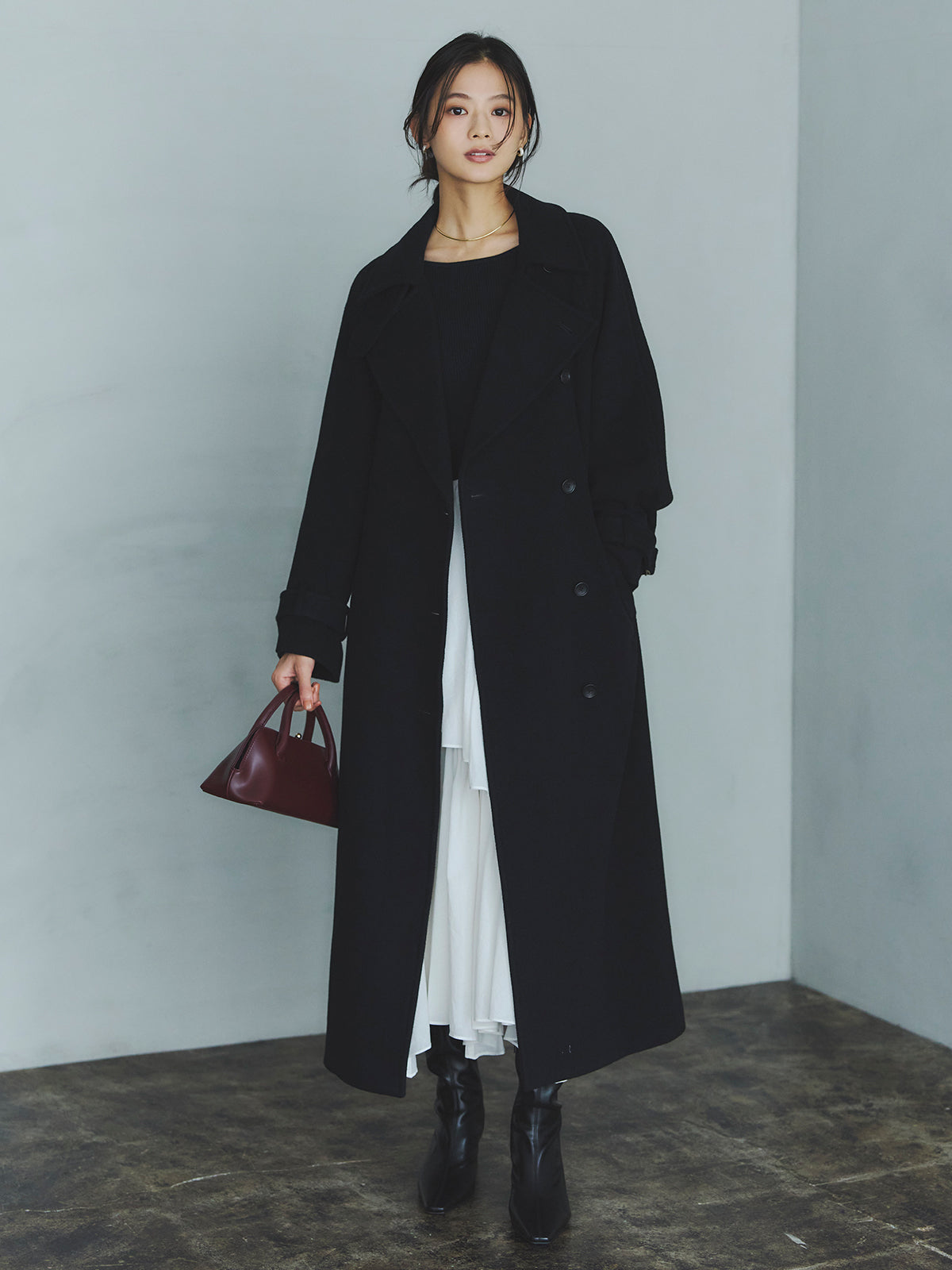 ボートネックイレギュラーヘムドッキングニットワンピース