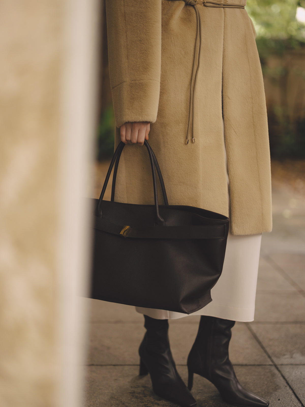 ECOPELノーカラーファーコート