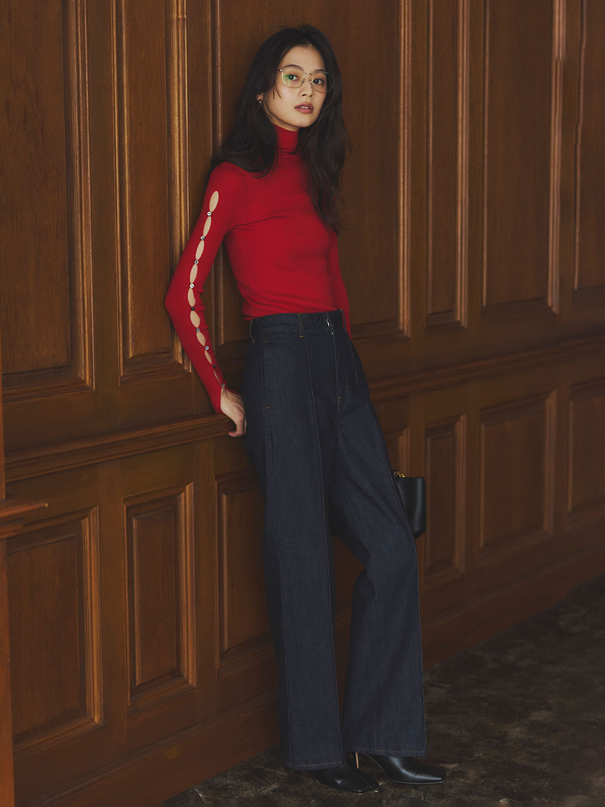 スラッシュリブニットトップス