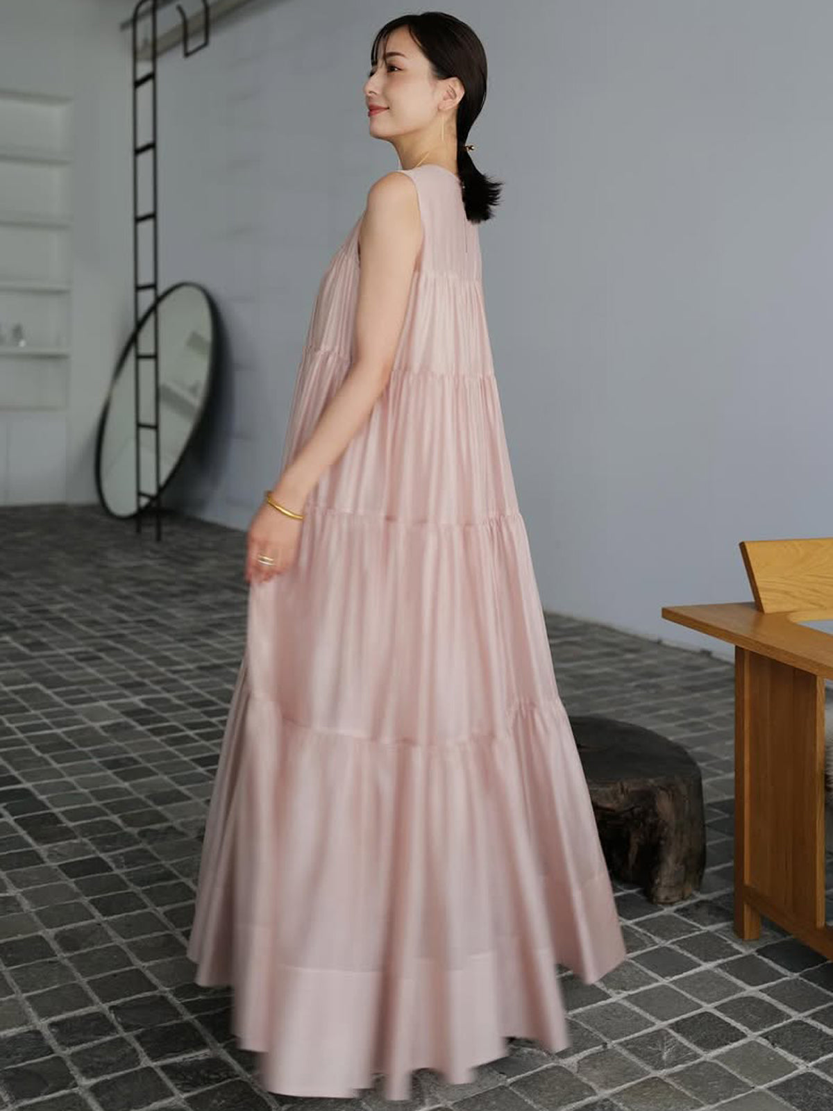 テンセルリッチオーガンティアードワンピース