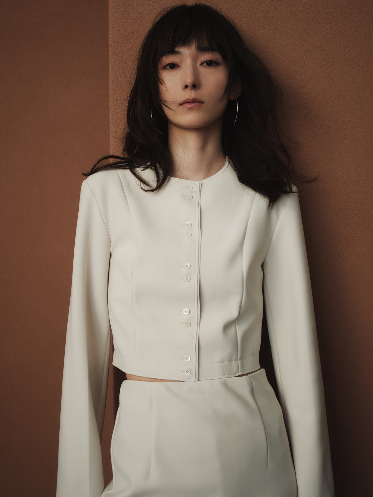 カットジョーゼットショートカーディガン