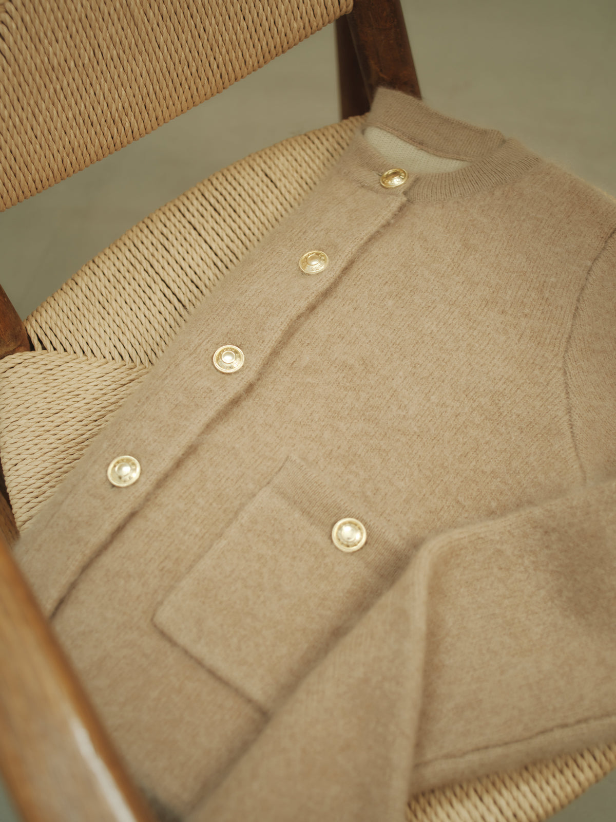 カシミヤブレンドノーカラーニットジャケット